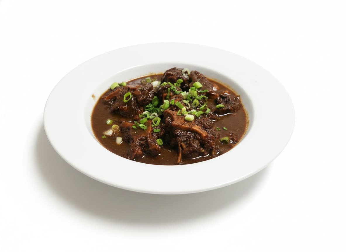Oxtail in gravy with rice and peas at Bamboo Fire Cafe in Delray Beach